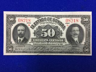 Republica Mexicana 50 Cent Bank Note. S/N 08218.