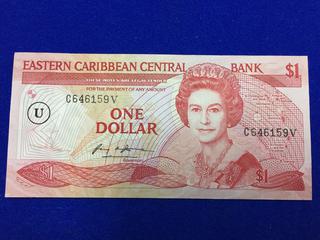 Eastern Caribbean Central One Dollar Bank Note. S/N C646159V.