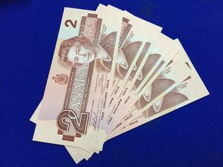 Quantity of Bank Of Canada Two Dollar Bank Notes.