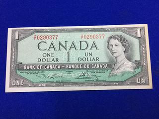Bank Of Canada One Dollar Bank Note. S/N Z/F0290377.
