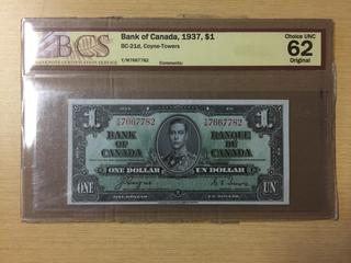 1937 Bank of Canada One Dollar Bank Note, S/N Y/M7667782.