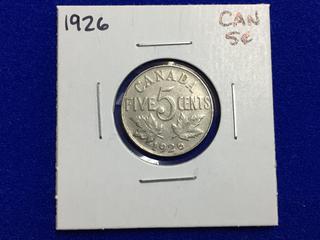 1926 Canada Proof Five Cent Coin.