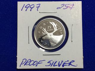 1997 Canada Silver Proof Twenty Five Cent Coin.