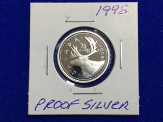 1998 Canada Silver Proof Twenty Five Cent Coin.