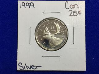 1999 Canada Silver Proof Twenty Five Cent Coin.