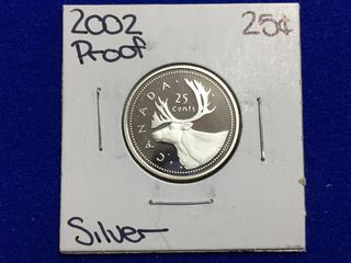 2002 Canada Silver Proof Twenty Five Cent Coin.