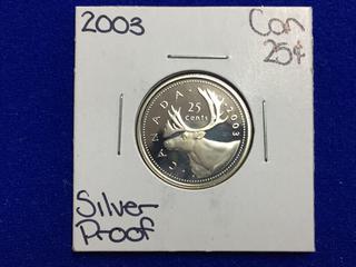 2003 Canada Silver Proof Twenty Five Cent Coin.