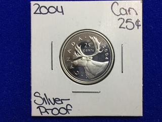 2004 Canada Silver Proof Twenty Five Cent Coin.