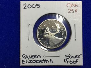 2005 Canada Silver Proof Twenty Five Cent Coin.