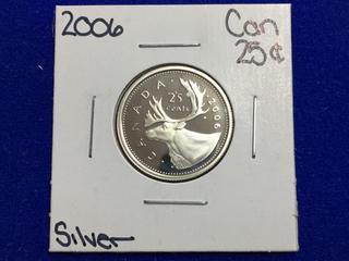 2006 Canada Silver Proof Twenty Five Cent Coin.