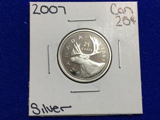 2007 Canada Silver Proof Twenty Five Cent Coin.