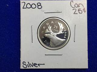 2008 Canada Silver Proof Twenty Five Cent Coin.