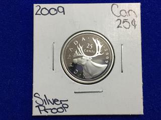 2009 Canada Silver Proof Twenty Five Cent Coin.