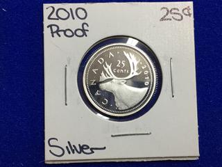 2010 Canada Silver Proof Twenty Five Cent Coin.