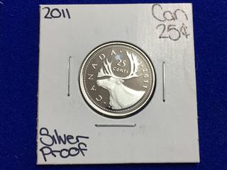 2011 Canada Silver Proof Twenty Five Cent Coin.