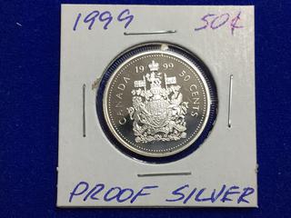1999 Canada Silver Proof Fifty Cent Coin.