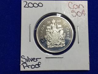 2000 Canada Silver Proof Fifty Cent Coin.