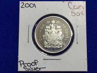 2001 Canada Silver Proof Fifty Cent Coin.