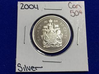 2004 Canada Silver Proof Fifty Cent Coin.