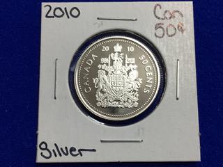 2010 Canada Silver Proof Fifty Cent Coin.