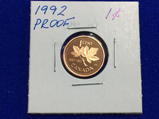 1992 Canada Proof One Cent Coin.