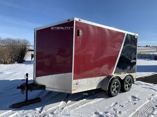 2013 Stealth Enterprises 12 Ft. T/A Enclosed Trailer c/w Ramp Door, Removable Motorcycle Blocks, Three Door Cabinet & Tie Downs, 3500lb Axles. Owners Manual In Office (On Disc). VIN 52LBE1225DE018298 