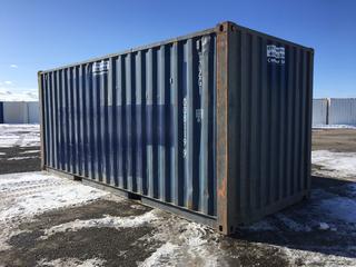 20 Ft. Storage Container c/w Lift Pockets # 0081199, *Floor Damaged Inside, Scratched and Dented, Exterior Damage*
