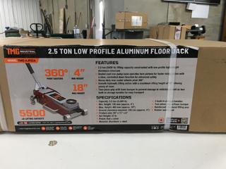 Unused TMG Industrial 2.5 Ton Low Profile Aluminum Floor Jack, 17in. Max. Height, 4in. Clearance, 360 Degree Caster Pivot, TMG-AJF02A. Control # 7084.