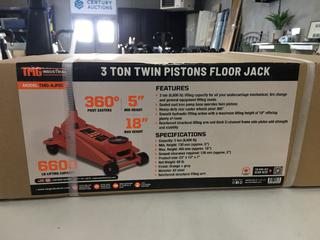 Unused TMG Industrial 3 Ton Low Profile Floor Jack, 18in. Max. Height, 3-1/2in. Ground Clearance, 360 Degree Caster Pivot, TMG-AJF03L. Control # 7086.