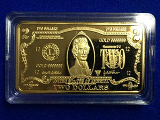 United States Two Dollar Gold Plated Bar, "Declaration Of Independence".