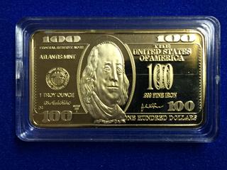 United States One Ounce .999 Fine Iron Plated Bar.