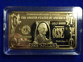 United States 24K Gold Plated One Dollar Bar.