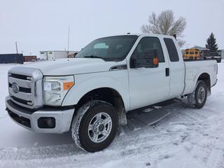 2014 Ford F250 4x4 Extended Cab Pickup c/w 6.2L V8, Auto, A/C, Tailgate w/Assist Pole, Tow Package, LT245/75R17 Tires, Showing 180,389 Kms, VIN 1FT7X2B65EEA36722, *Driver Mirror Damaged, Driver Door Lock Damaged, Passenger Tail Light Damaged, Drivers Seat Ripped*