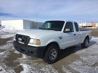2007 Ford Ranger Extended Cab Pickup c/w 4L V6, Auto, A/C, Tool Box, Showing 238,292 Kms, VIN 1FTZR44E47PA57541 *Passenger Tail Light Damaged, Rust On Box* Note: Rebuilt Status.