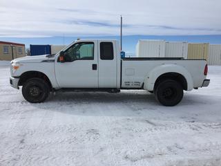 2012 Ford F350 4x4 Extended Cab Dual Wheel Pickup c/w 7.7L Diesel, Auto, Fifth Wheel Ball In Box, Tow Package, No Tailgate, Truck Emissions Have Been Deleted, Showing 326,433 Kms,  VIN 1FT8X3DT0CEA67905, *Driver Mirror Cracked, Fender Damaged Drive Side, Front Bumper Dented* Work Orders In Documents