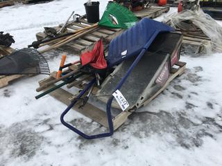 Quantity of Assorted Snow Shovels, Scrapers, Litter Pickers, Hand Seed Spreader and (2) Toro Mower Grass Clipping Collectors.