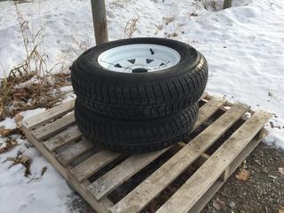 (2) Road Guider QH500 Trailer Tires ST 205/75D14 c/w White Steel Rims.