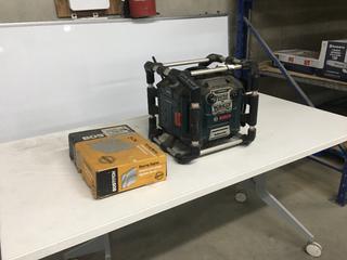 Bosch Radio/Charger Box and Partial Box of Bostitch 1-1/2in Flooring Staples.