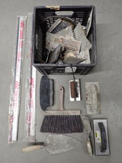 Assorted Trowels, Floats and Door Sweeps.