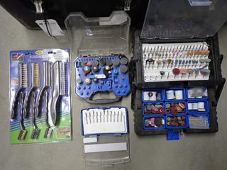 Dremel 400XPR and Assorted Accessories in Metal Bin.