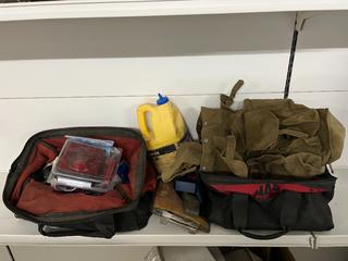 (2) Tool Bags c/w Assorted Electrical Supplies, Backpack and Used Chalk Line Refill.