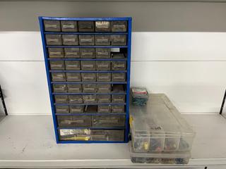 Parts Bin and (2) Plastic Parts Cases c/w Contents.