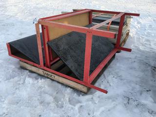 Metal Work Table, Approximately 48in x 24in x 36in H w/ 24in Pegboard Backdrop.