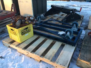 Platform Cart w/ Handle 24in x 48in and (1) Crate of Wheel Hubs With Stub Axels.