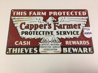 Capper's Farmer Protective Service Metal Sign. *Rusty.