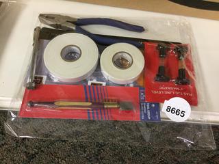 3 in Magnatic Line Level, Diamond Glass Cutter, Pliers, Tape.