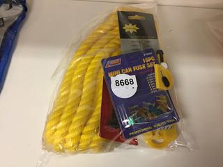Rope, 15pc Car Fuse Set, Other Tools.