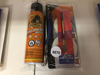 Gorilla Spray Advesive, Pliers, Other Tools.