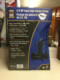 Power Fist 1/2 HP Cast Iron Sump Pump.
