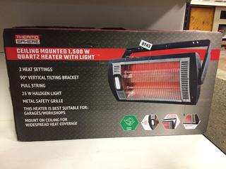 Thermo Sphere Ceiling Mounted 1500W Quartz Heater w/ Light.